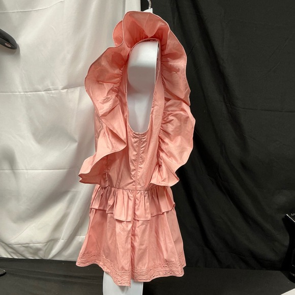 Rose Velvet Top Ruffle Sleeveless Peplum Lace Trimmed Open Back Blouse - Picture 3 of 9